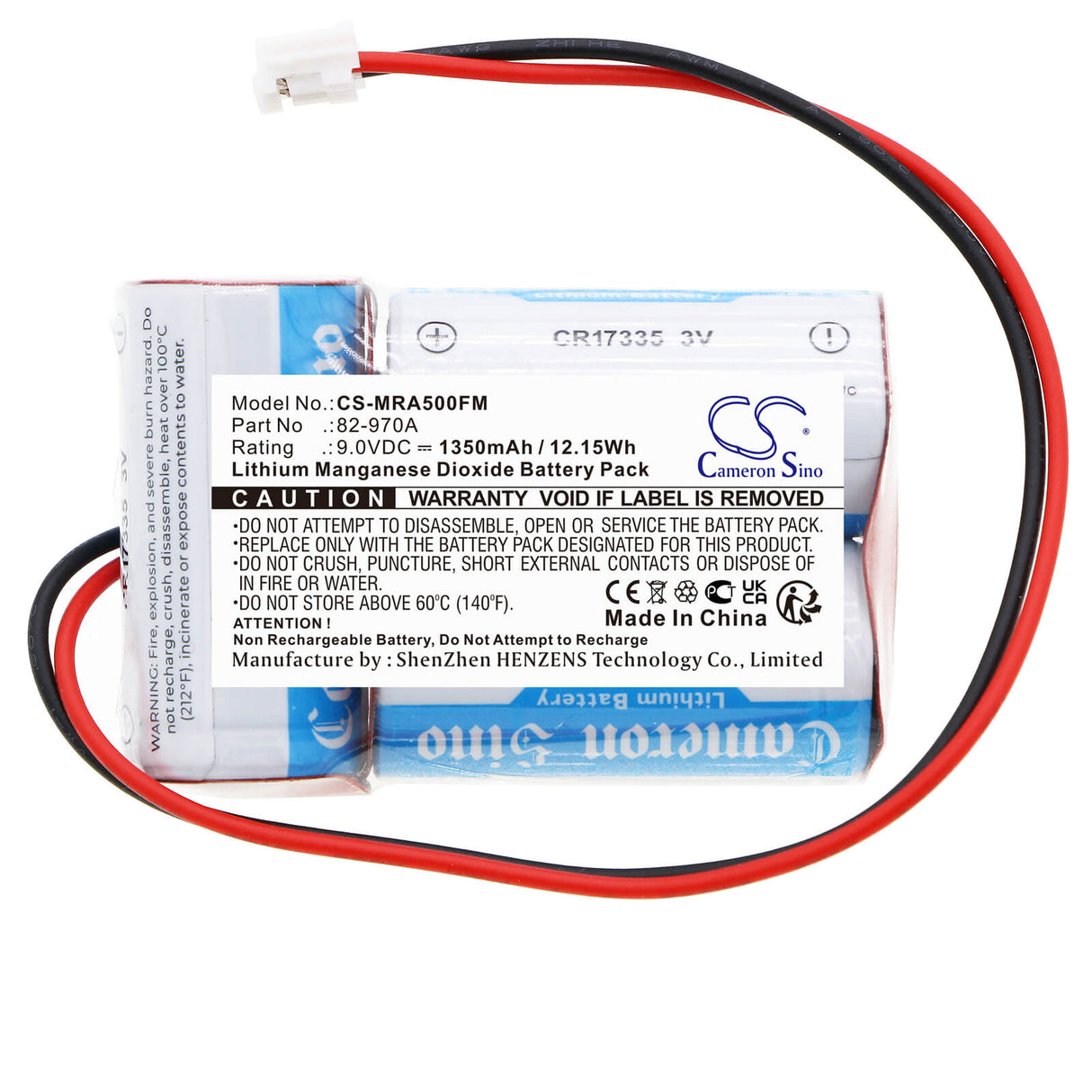 9,0V, Li-MnO2, 1350mAh, Batterie de sécurité marine compatible avec Simrad, Mcmurdo, Sailor, Kannda Marine, 82-1001a, 12,15Wh Dispositifs de sécurité et de flottaison marins Cameron Sino Technology Limited
