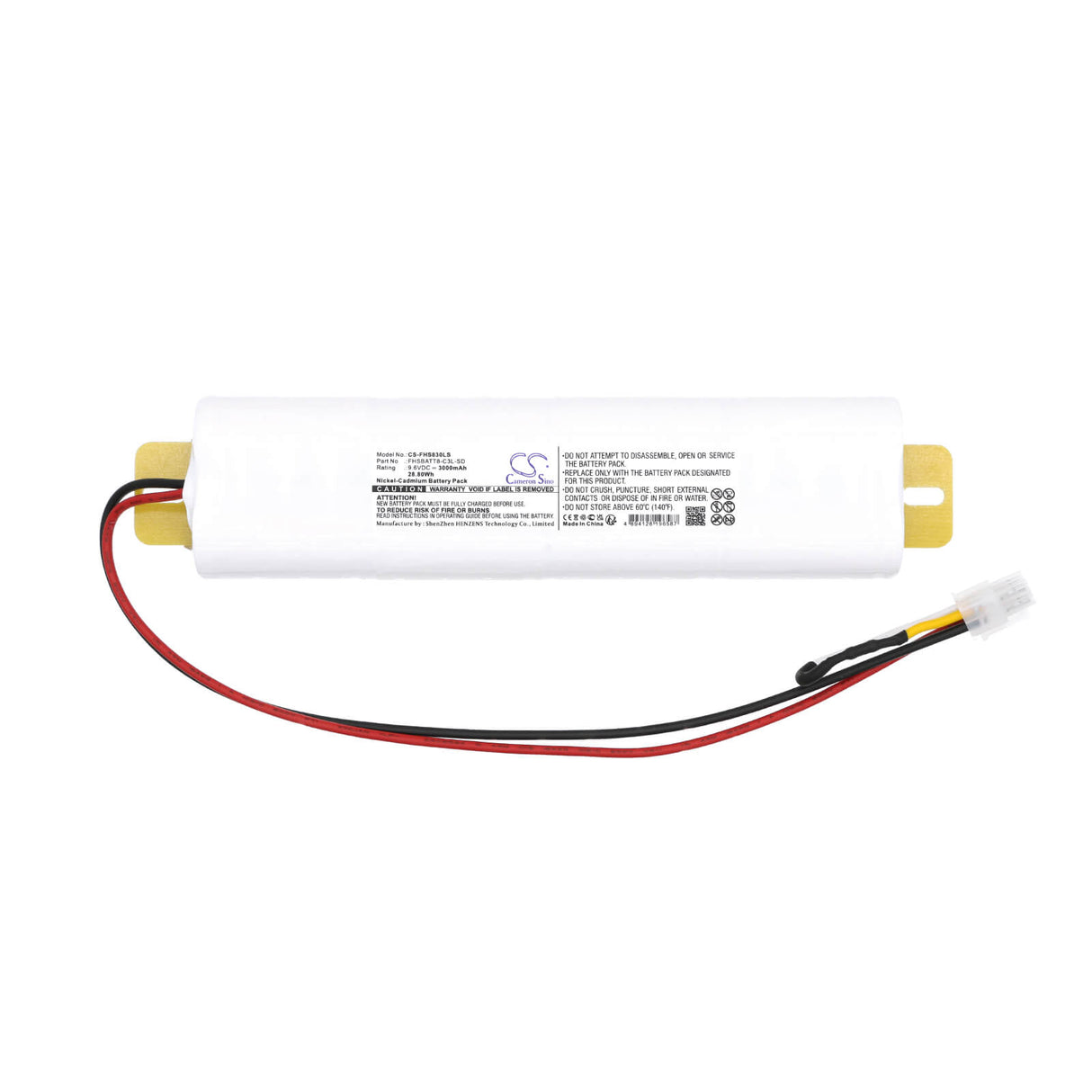 9.6V, Ni-CD, 3000mAh, Batterie d'éclairage d'urgence compatible avec Fullham, Fhsbatt8-c3l-sd, Fhsbatt8-c3l-sd, 28.80Wh Éclairage d'urgence Cameron Sino Technology Limited