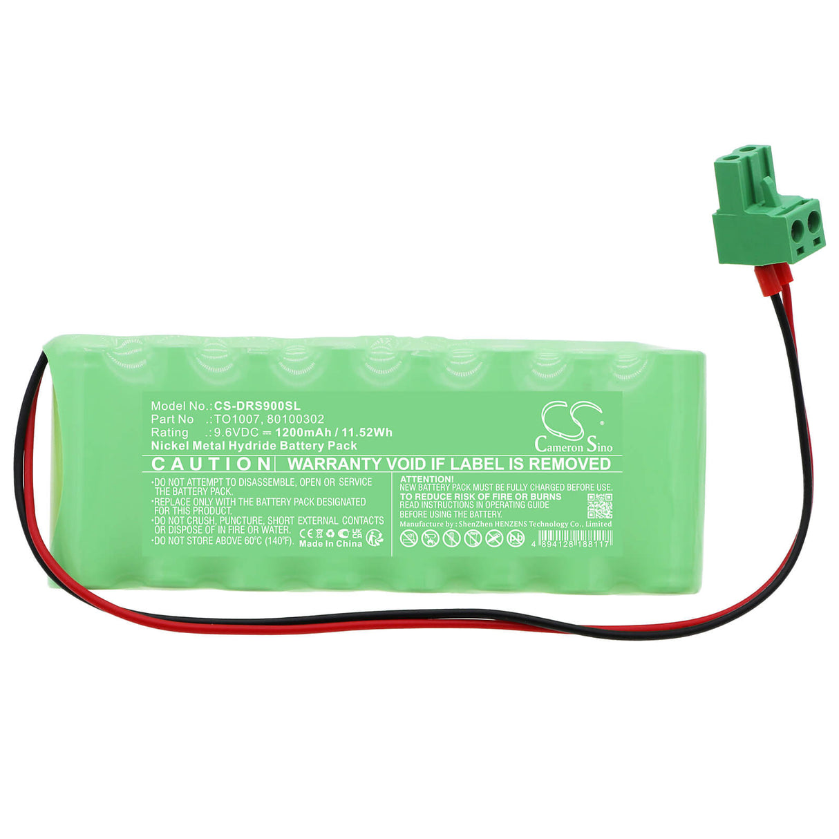 9.6v, Ni-mh, 1200mah, Batterie de porte automatique compatible avec Dorma, Adt006, Adt007, 11.52wh Portes automatiques Cameron Sino Technology Limited