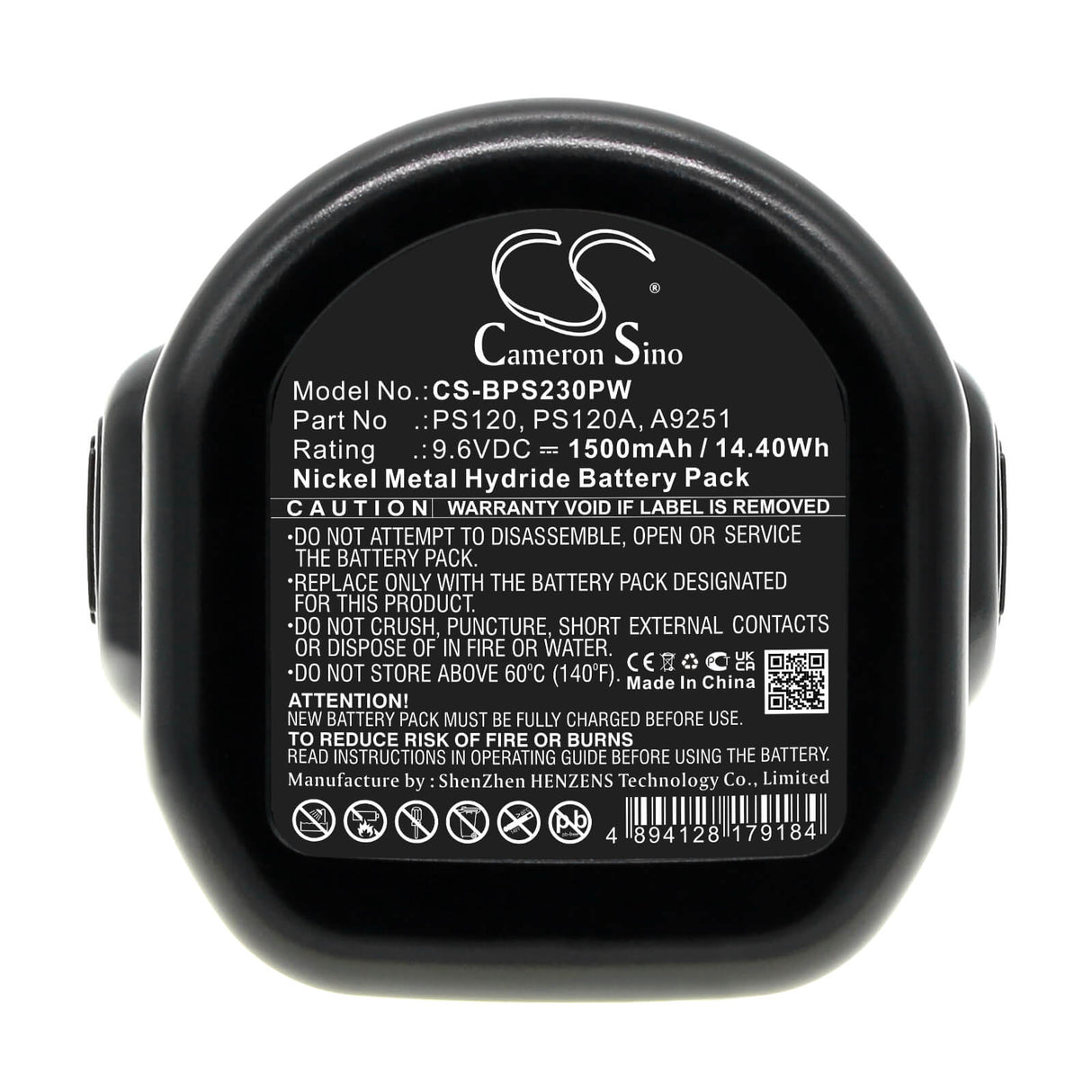 9.6V, Ni-MH, 1500mAh, Batterie pour outils électriques compatible avec Black & Decker, A9251, Cd231, Cd231k, 14.4Wh Outils électriques Cameron Sino Technology Limited (Outils électriques)