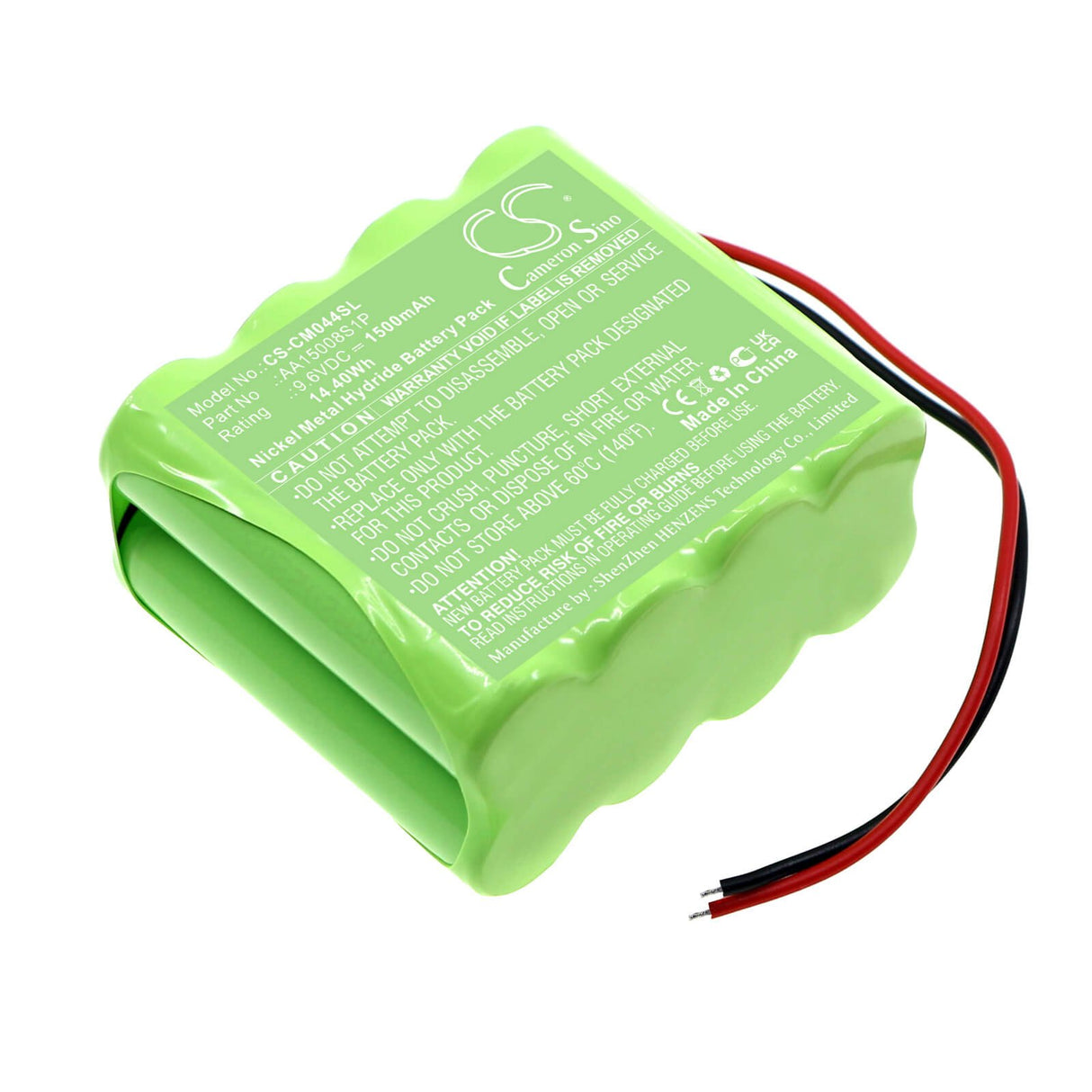 9.6V, Ni-MH, 1500mAh, batterie Pack convient aux packs de batteries personnalisés, Aa15008s1p, batterie de 14.4Wh Cameron Sino Technology Limited