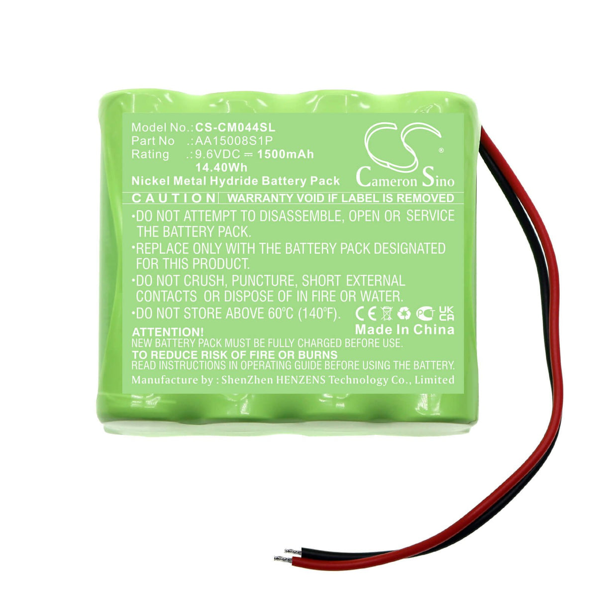 9.6V, Ni-MH, 1500mAh, batterie Pack convient aux packs de batteries personnalisés, Aa15008s1p, batterie de 14.4Wh Cameron Sino Technology Limited