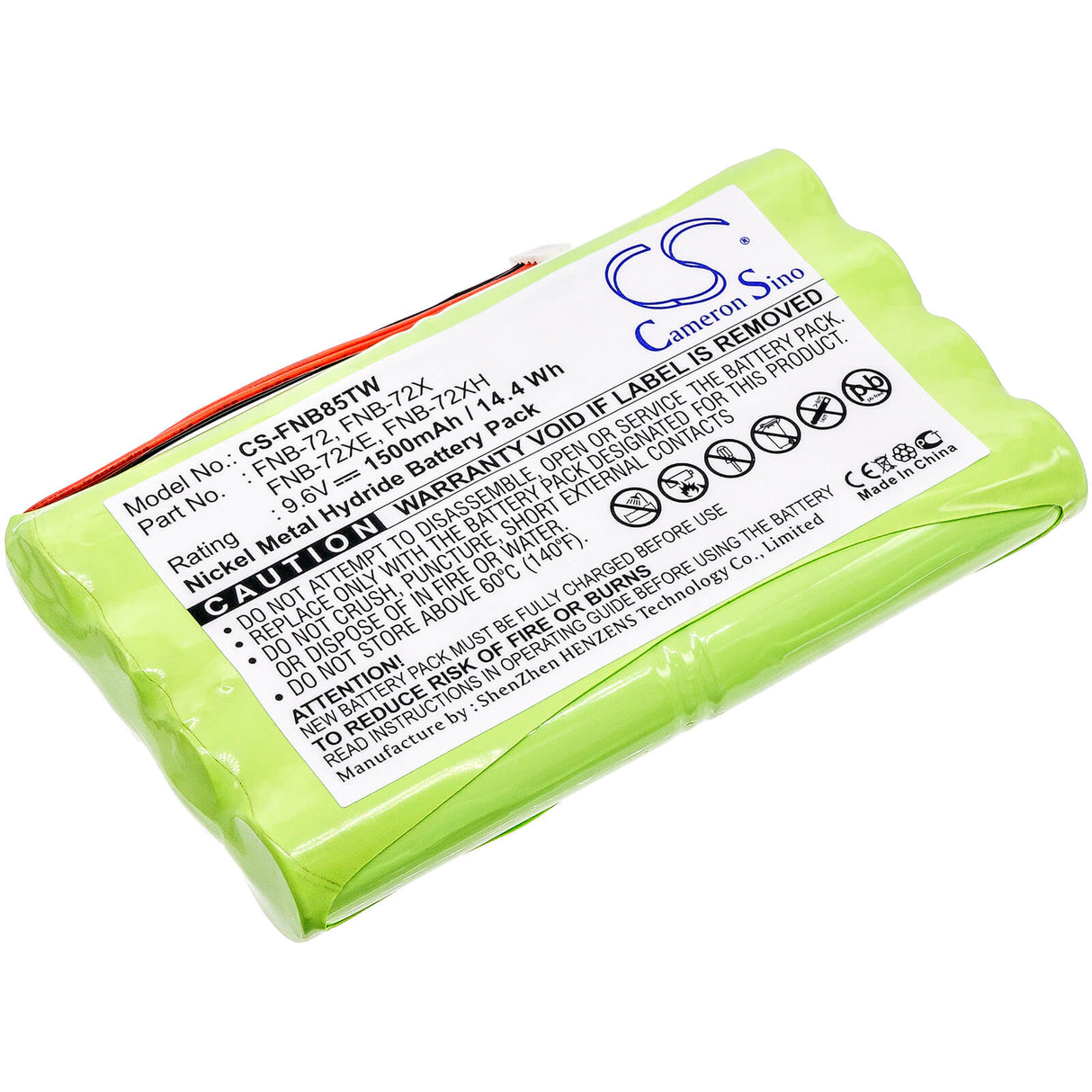 9.6V, Ni-MH, 1500mAh, Two-Way Radio battery fits Vertex, Yaesu, Fnb-72, Ft-817, Ft-817nd, 14.4Wh Two-Way Radio Cameron Sino Technology Limited