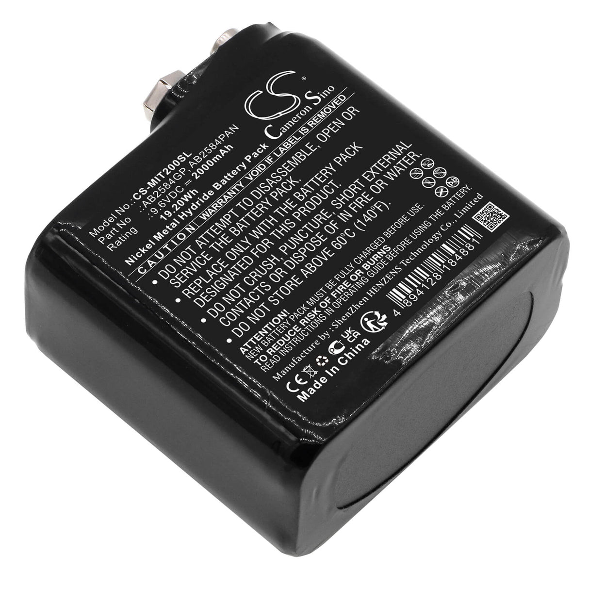9,6V, Ni-MH, 2000mAh, batterie Smart Home compatible avec Megger, Ab2584 Gp, Tdr2000-c, Réflectomètre temporel Tdr2, 19,2Wh Smart Home Cameron Sino Technology Limited