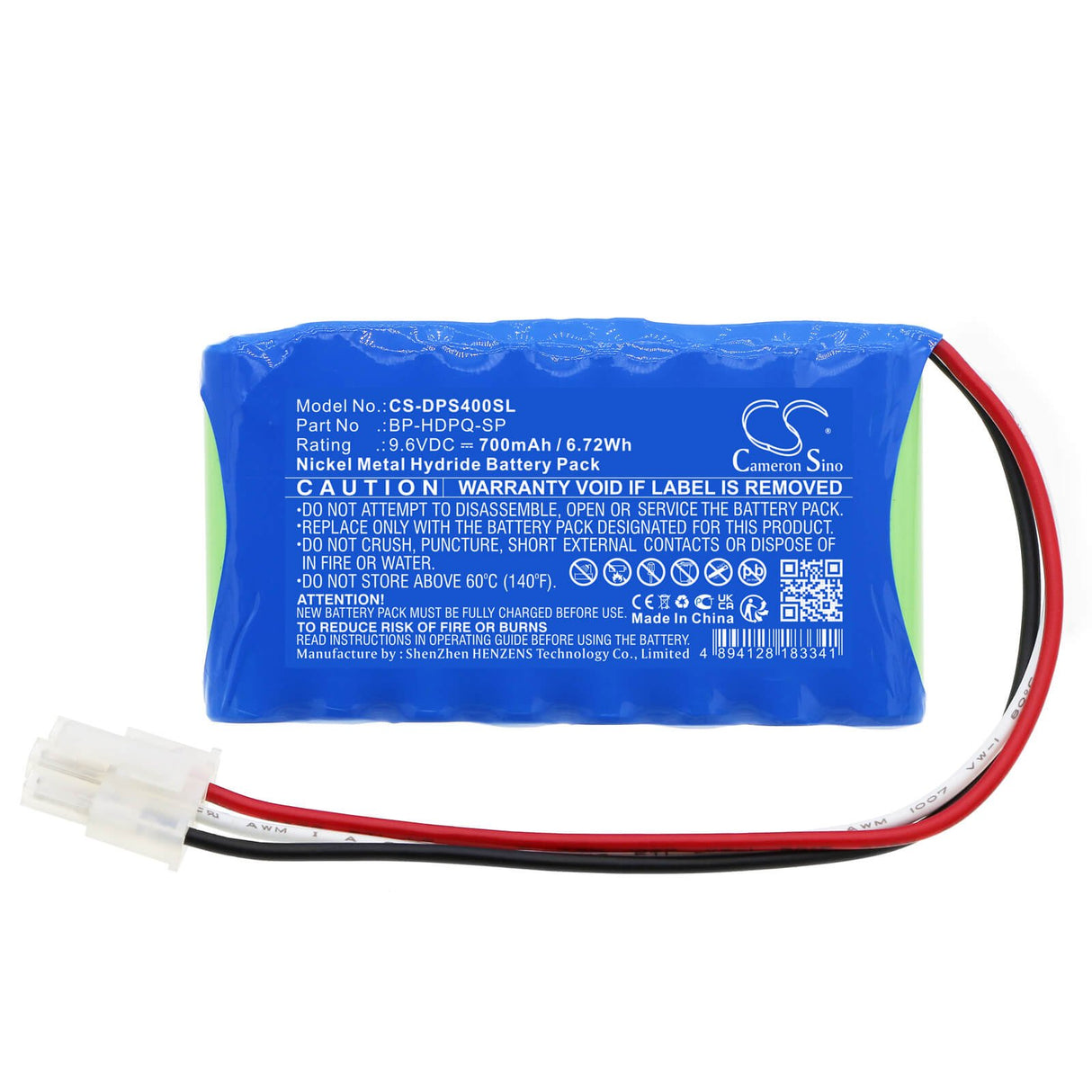 9,6V, Ni-MH, 700mAh, Batterie d'équipement compatible avec Dranetz, Bp-hdpq-sp, HDPQ-SP-Guide, Hdpq-sp-visa, 6,72Wh Équipement, Enquête, Test Cameron Sino Technology Limited