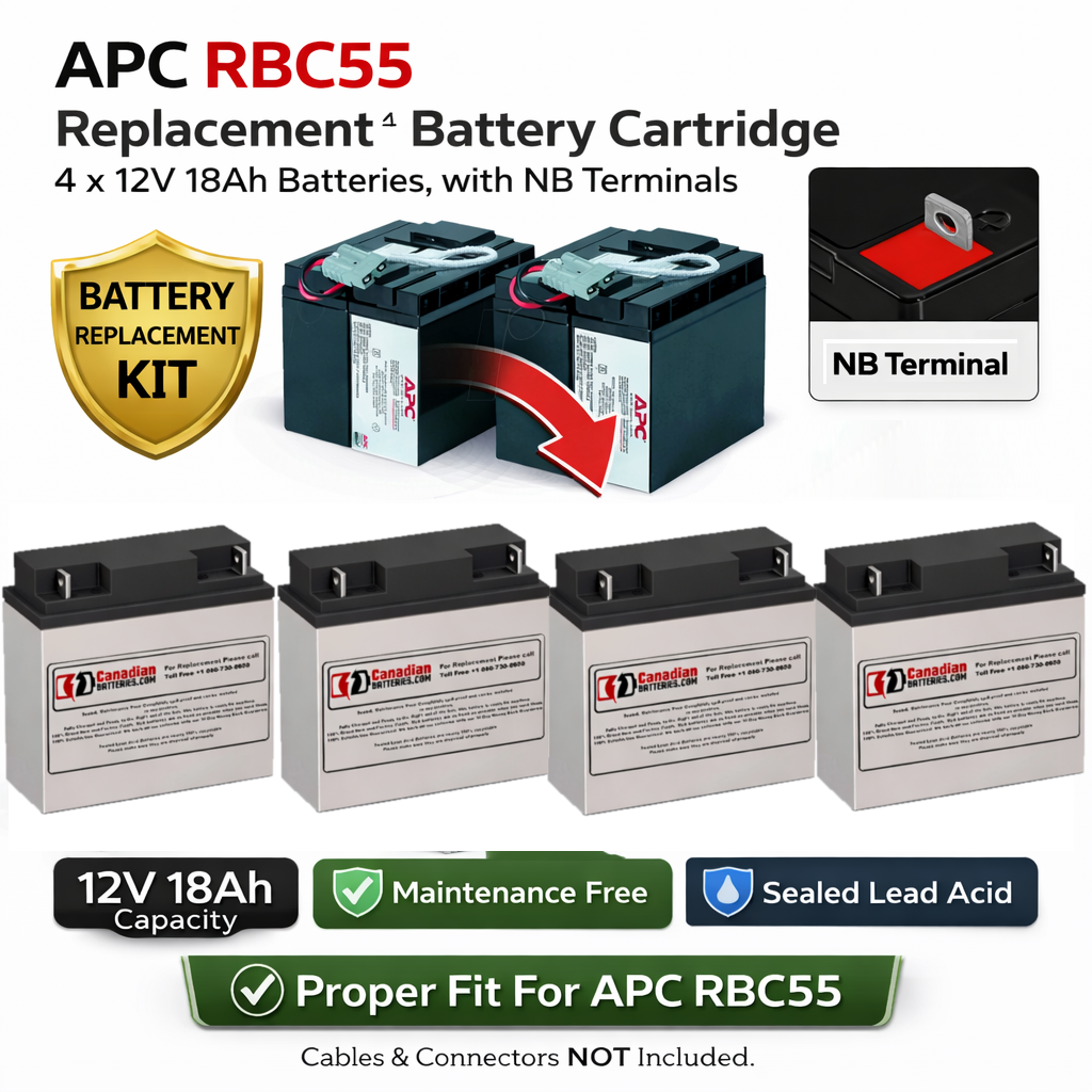 APC RBC55 Replacement Battery Cartridge – 4 x 12V 18Ah AGM UPS Battery Kit UPS Batteries CB Range
