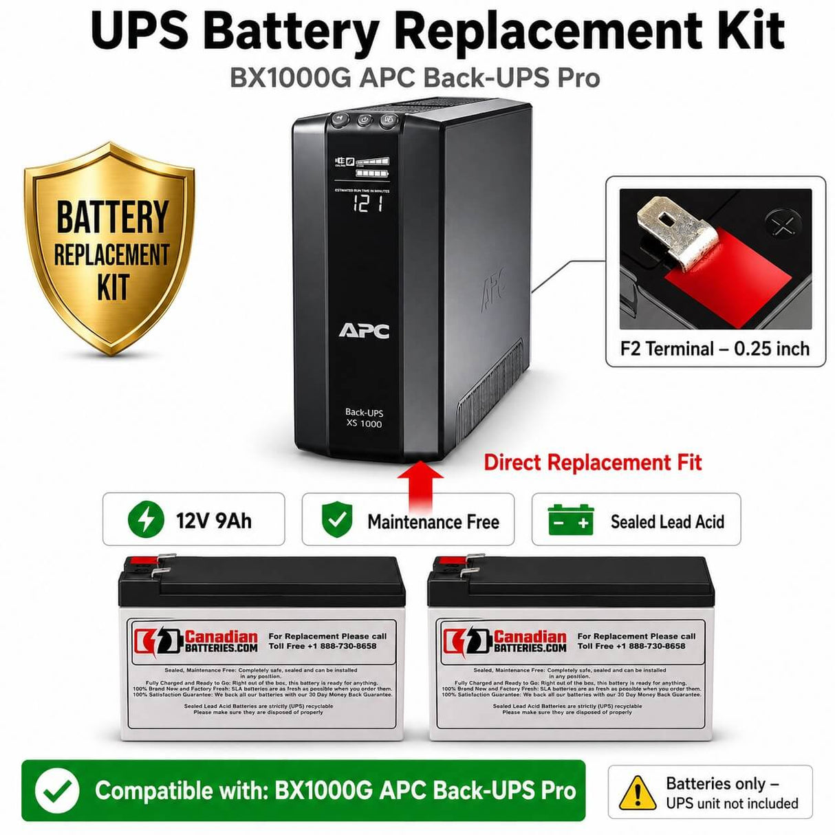 Bx1000g 1000va Apc Back UPS Pro Battery 2 x 12V 9Ah UPS Batteries CB Range