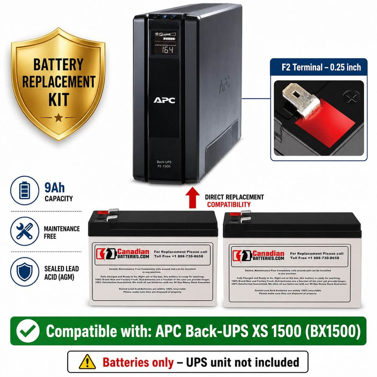 APC BX1500M, BX1500 XS RBC123 UPS Battery Kit 12V 9Ah UPS Batteries CB Range
