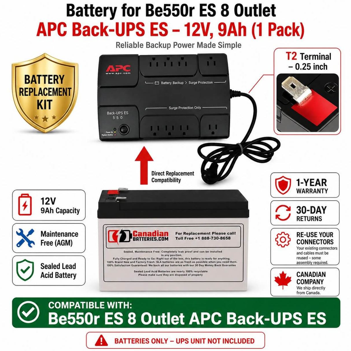 Battery for BE550R ES APC Back-UPS – 12V 9Ah AGM Replacement (RBC110) UPS Batteries CB Range