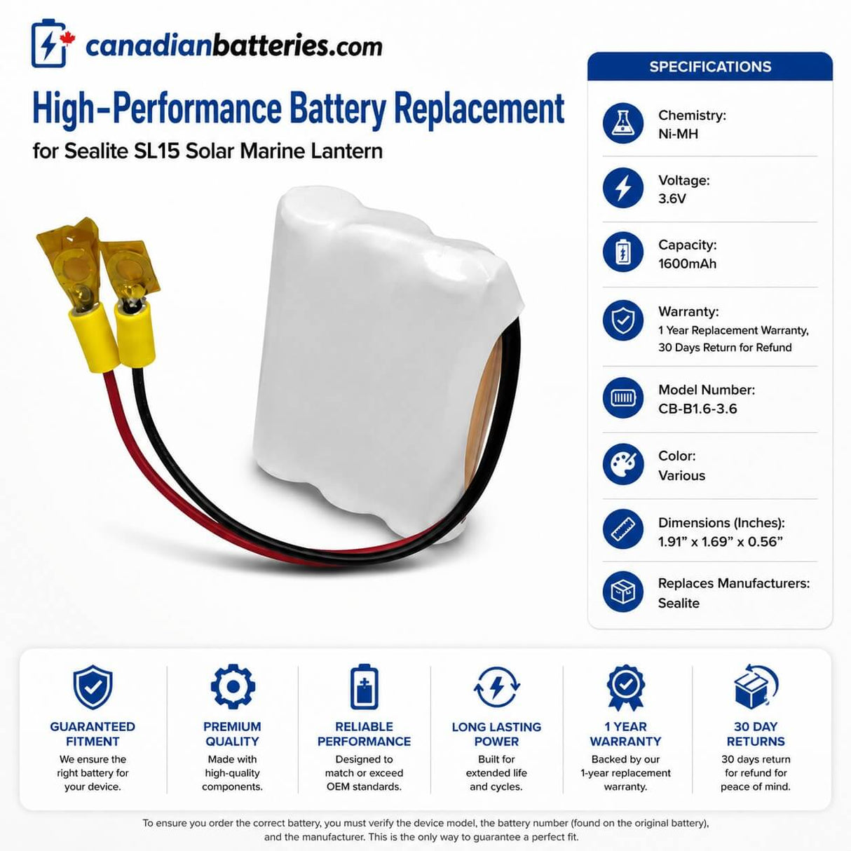Sealite SL15 Solar Marine Lantern Replacement Battery – 3.6V 1600mAh Ni-MH Other Batteries BB Generic