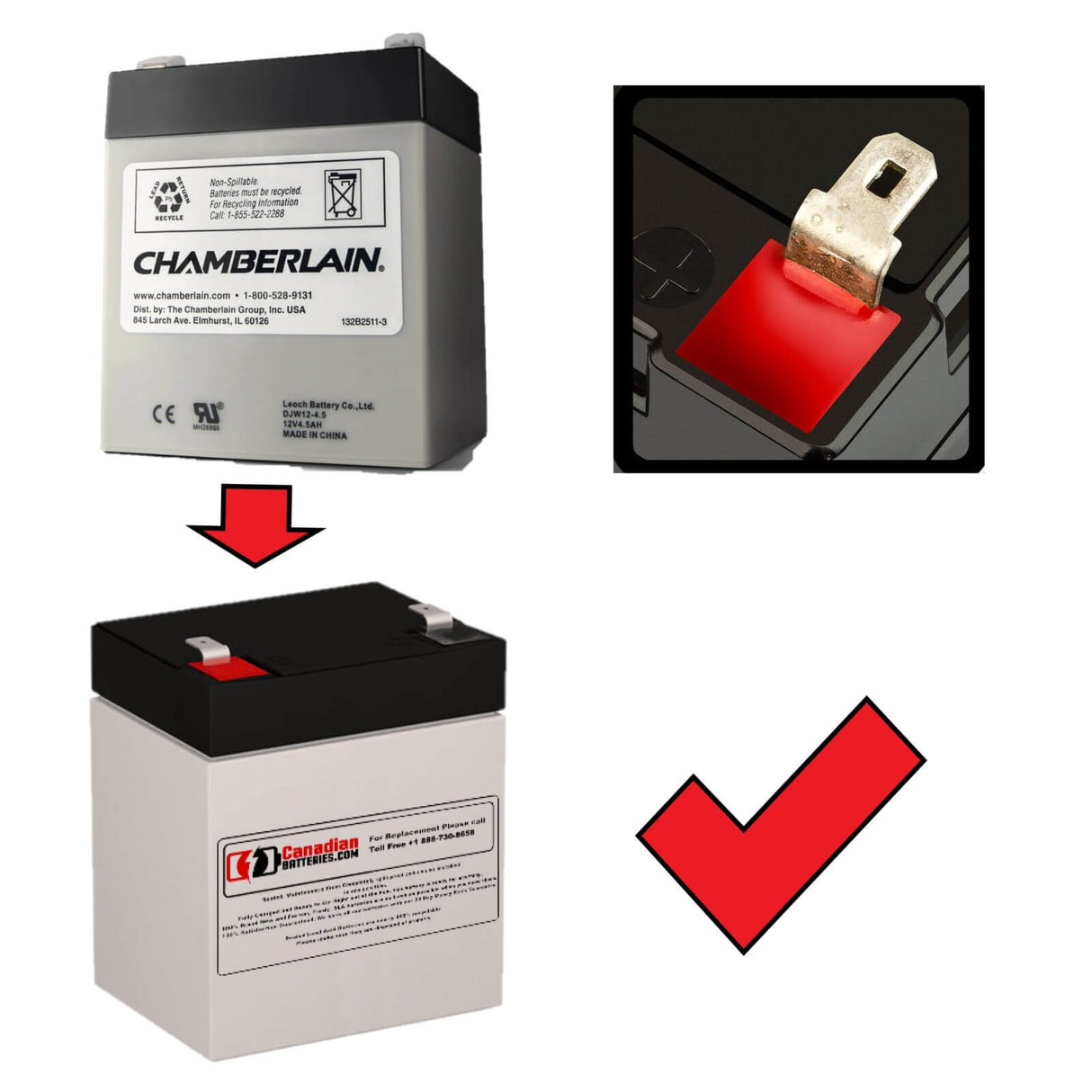 Chamberlain 1 HP Belt Drive 12V 5Ah batterie pour ouvre-porte de garage Acide Plomb Scellé BB Générique Terminal F1 - 0,187 pouce (4,75 mm)