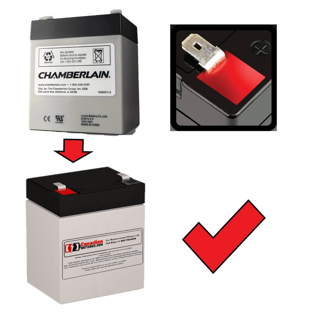 Chamberlain 1 HP Belt Drive 12V 5Ah batterie pour ouvre-porte de garage Acide Plomb Scellé BB Générique Terminal F2 - 0,250 pouce (6,35 mm)