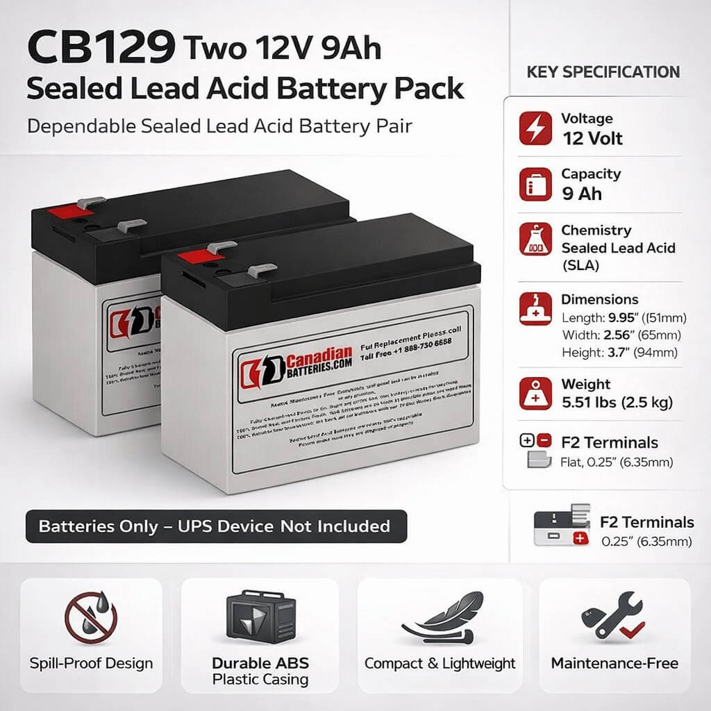 CyberPower GX Series 1500VA GX1500U-FC Compatible Replacement Battery Set – 12V 9Ah AGM 2-Pack UPS Batteries CB Range