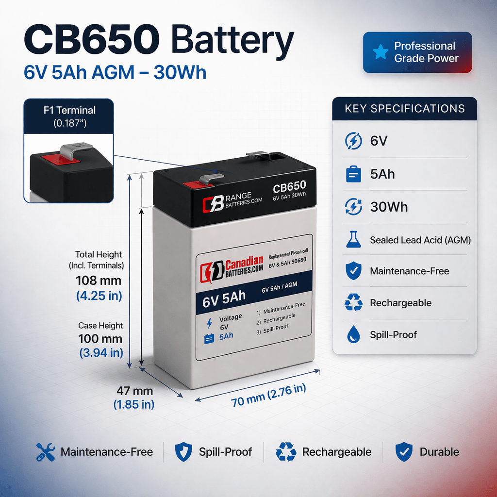Battery For Opti-UPS Cs385b UPS, 1 X 6v, 5ah - 30wh UPS Batteries CB Range