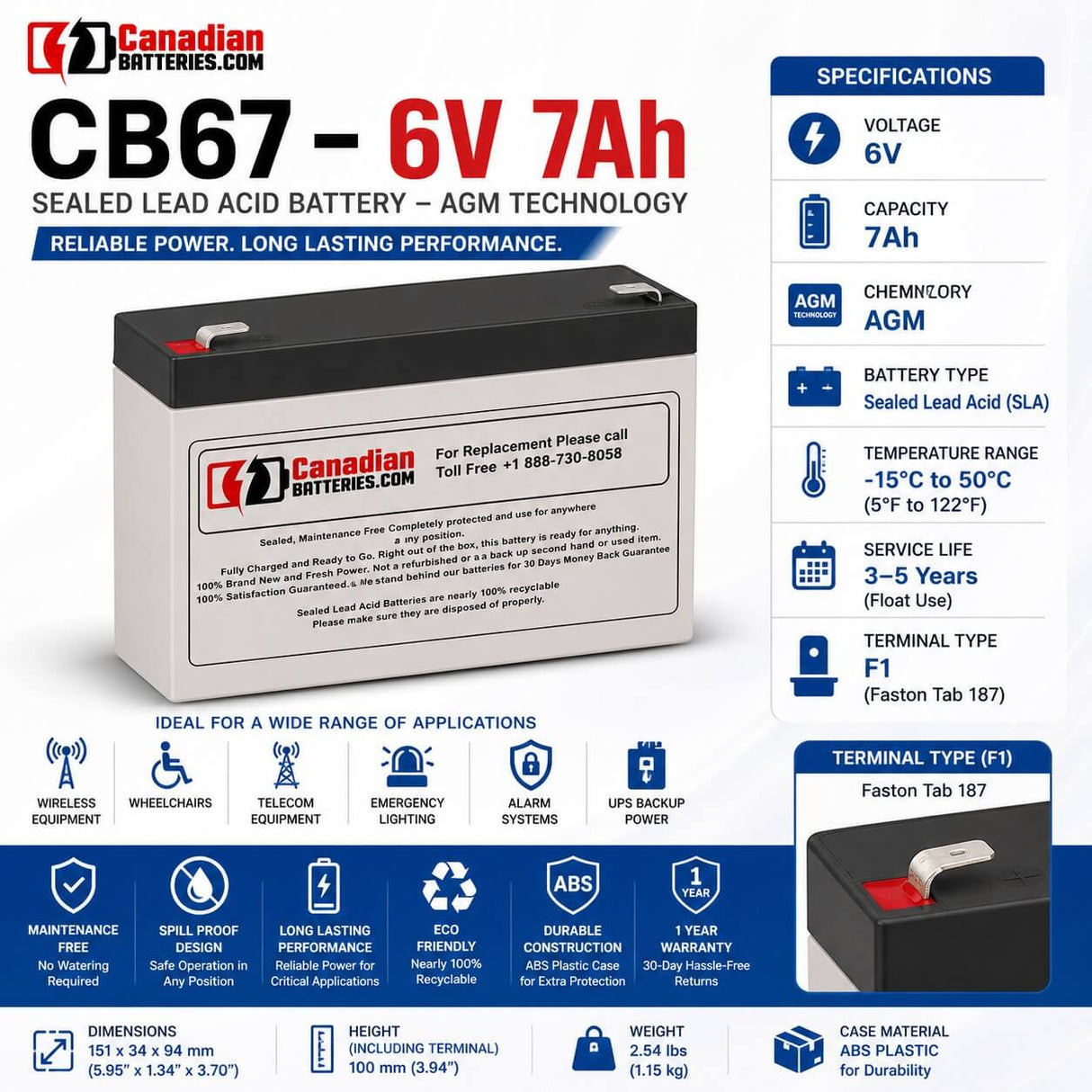 6 Volt 7 Amp Hour Sealed Lead Acid Battery Sealed Lead Acid CB Generic