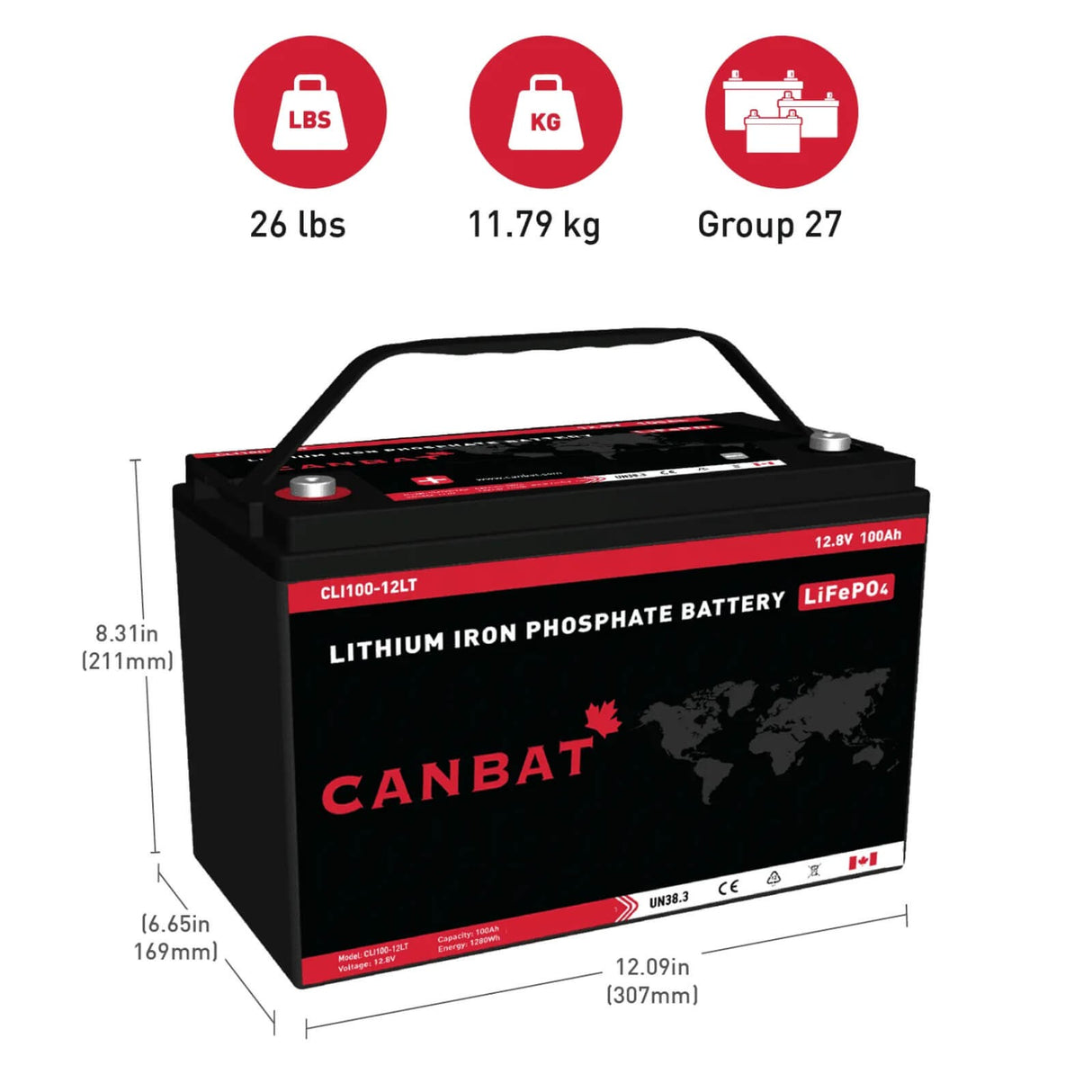 LifePO4, 12V 100Ah Low Temperature Lithium Battery built-In heating system LIFEPO4 Canadianbatteries.com