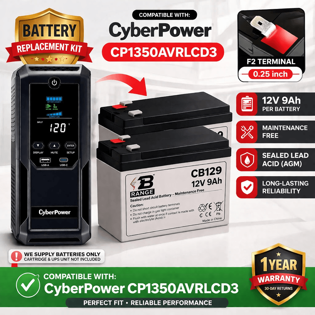 UPS Batteries For Cyberpower CP1350AVRLCD3 UPS, 2 X 12v, 9ah - 108wh UPS Batteries CB Range
