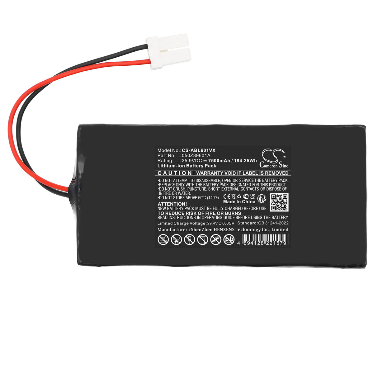 25.9V, Li-ion, 7500mAh, Lawn Mowers battery fits Ambrogio, 050Z39601A, AM060L0V9Z, L60 Elite S+, 194.25Wh Lawn Mowers Cameron Sino Technology Limited (Dangerous Goods)