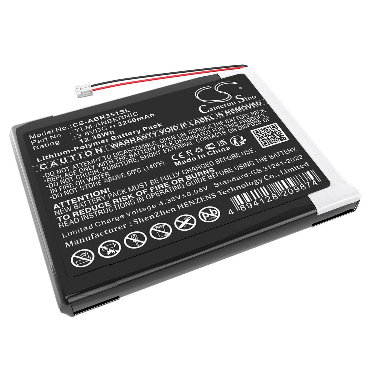 3.8V, Li-Polymer, 3250mAh, batterie de console de jeu compatible avec Anbernic, Ylm-anbernic, Rg351v, Rg35xx émulateur de jeu portable, 12.35Wh console de jeu Cameron Sino Technology Limited
