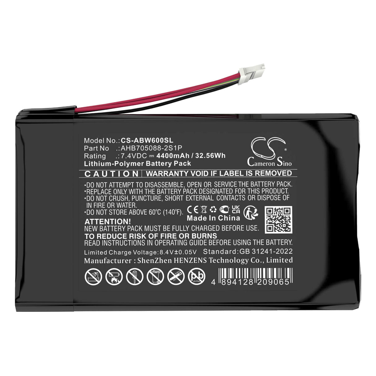 7.4V, Li-Polymer, 4400mAh, Batterie de console de jeu compatible avec Anbernic, Ahb705088-2s1p, Win600 3020e 3050e 5.94" Mini, 32.56Wh Console de jeu Cameron Sino Technology Limited