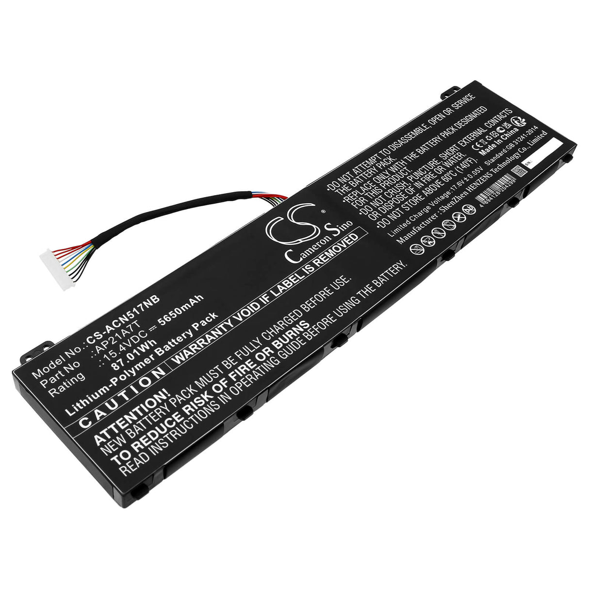 15,4v, Li-ion, 5650mah, Batterie d'ordinateur portable compatible avec Acer Nitro 5 An517-55-50nf, Nitro 5 An517-55-50p0, 87,01wh Ordinateur portable, Cameron Sino Technology Limited