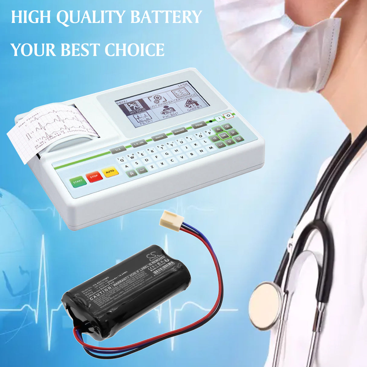 7.4V, Li-ion, 2600mAh, Medical battery fits Aspel, INR18650-2S, AsCard, M-Trace electrocardiographs, 19.24Wh Medical Cameron Sino Technology Limited