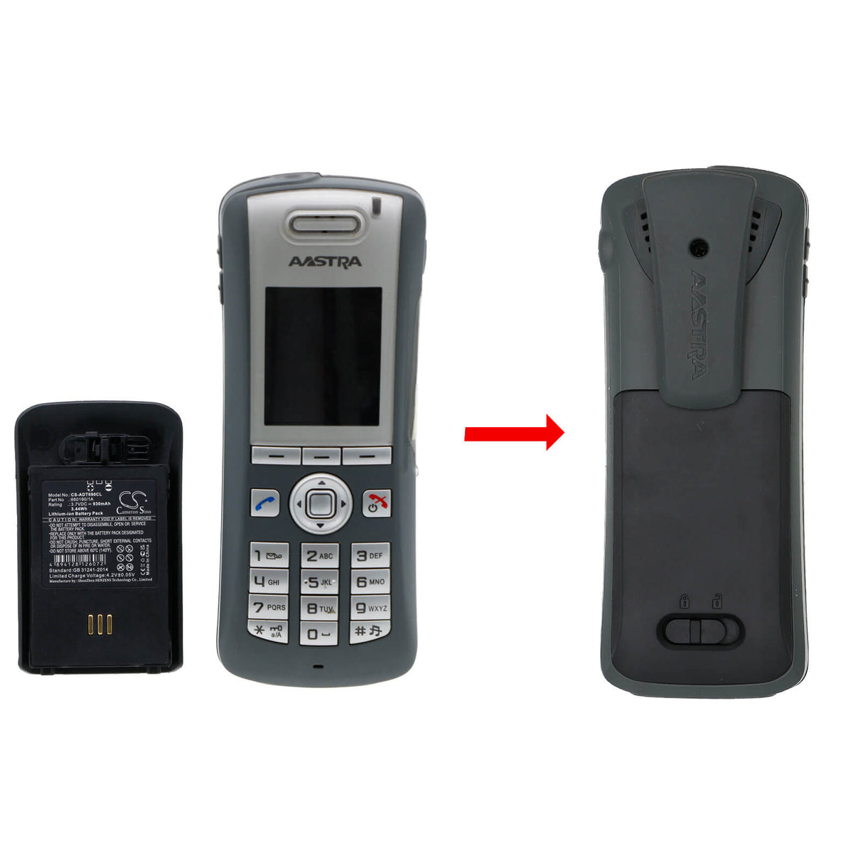 3,7V, Li-ion, 930mAh, Batterie de téléphone sans fil compatible avec Aastra, 660190/1a, Dh4-baaa/2b, Dt690, 3.441Wh Téléphone sans fil Cameron Sino Technology Limited (Téléphone sans fil)