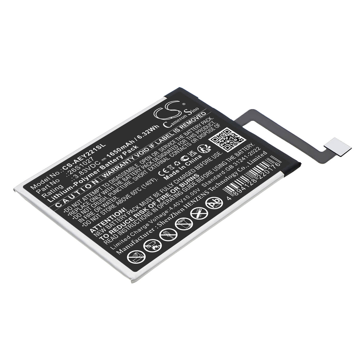 3.83V, Li-Polymer, 1650mAh, E-book, E-reader battery fits Amazon, 26S1027, Kindle Paperwhite 11th, Kindle Paperwhite 2021, 6.32Wh E-book, E-reader Cameron Sino Technology Limited