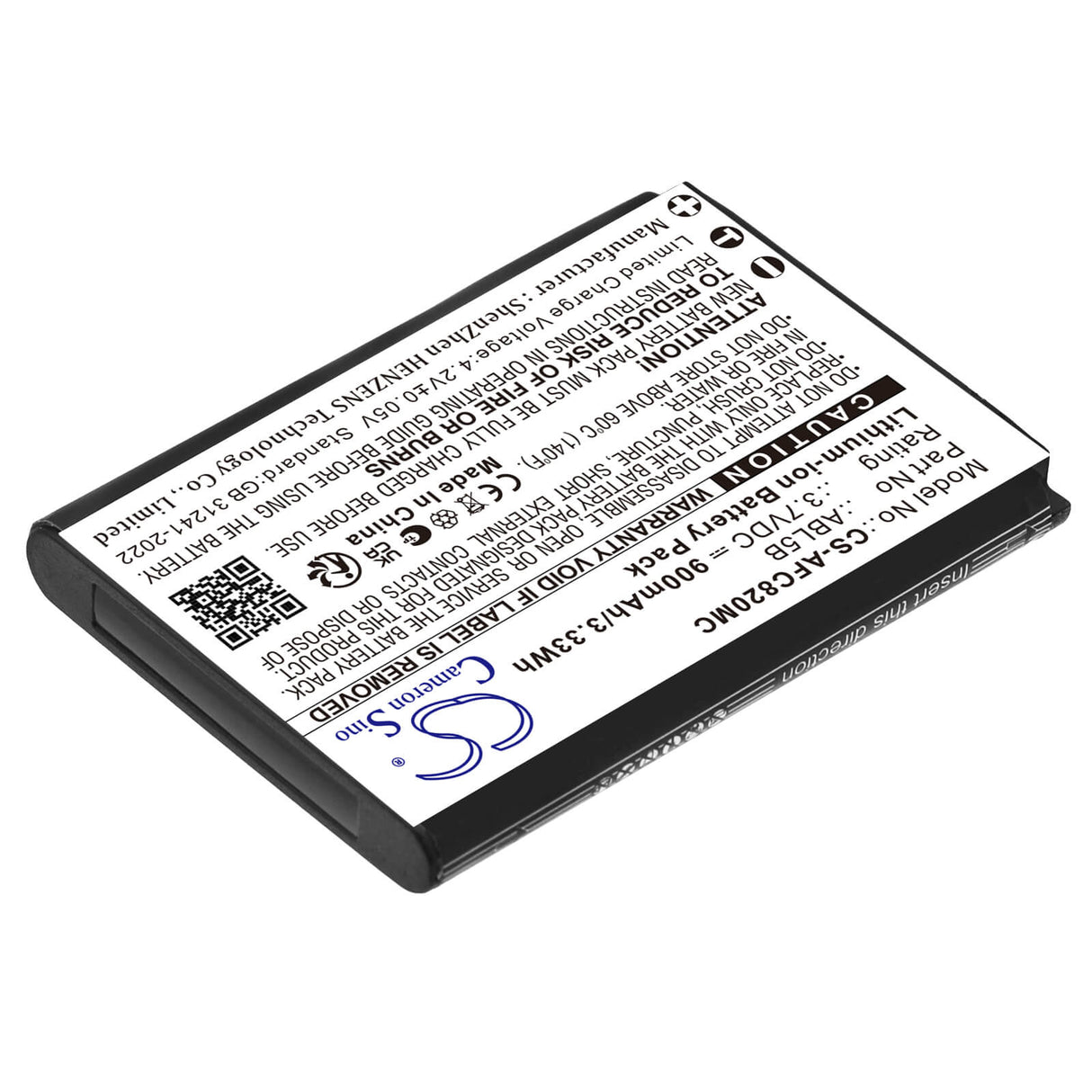 3.7V, Li-ion, 900mAh, Camera battery fits AgfaPhoto, ABL5B, DC8200, DC9200, 3.33Wh Camera Cameron Sino Technology Limited