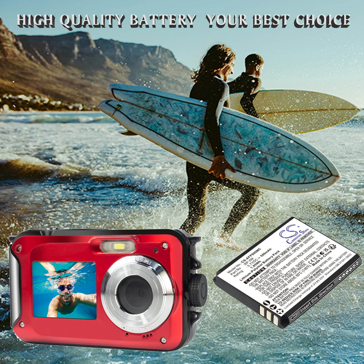 3.7V, Li-Polymer, 500mAh, Camera battery fits AgfaPhoto, BP-5M, Realishot WP8000, 1.85Wh Camera Cameron Sino Technology Limited
