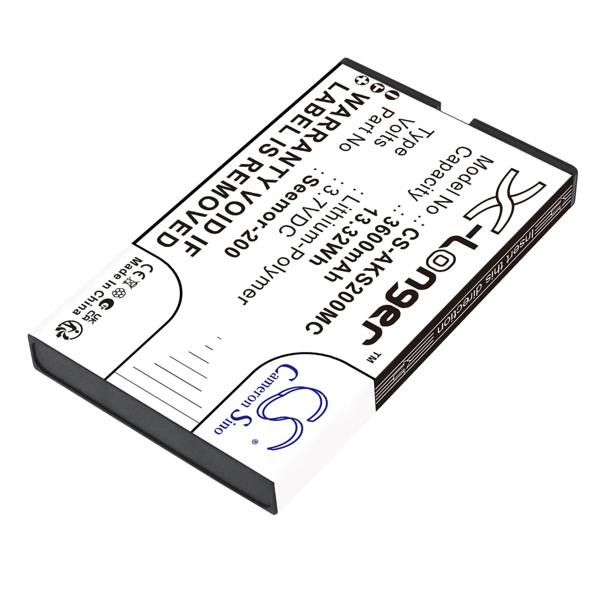3.7V, Li-Polymer, 3600mAh, Camera battery fits AKASO, Seemor-200, Seemor 200, Seemor-200, 13.32Wh Camera Cameron Sino Technology Limited