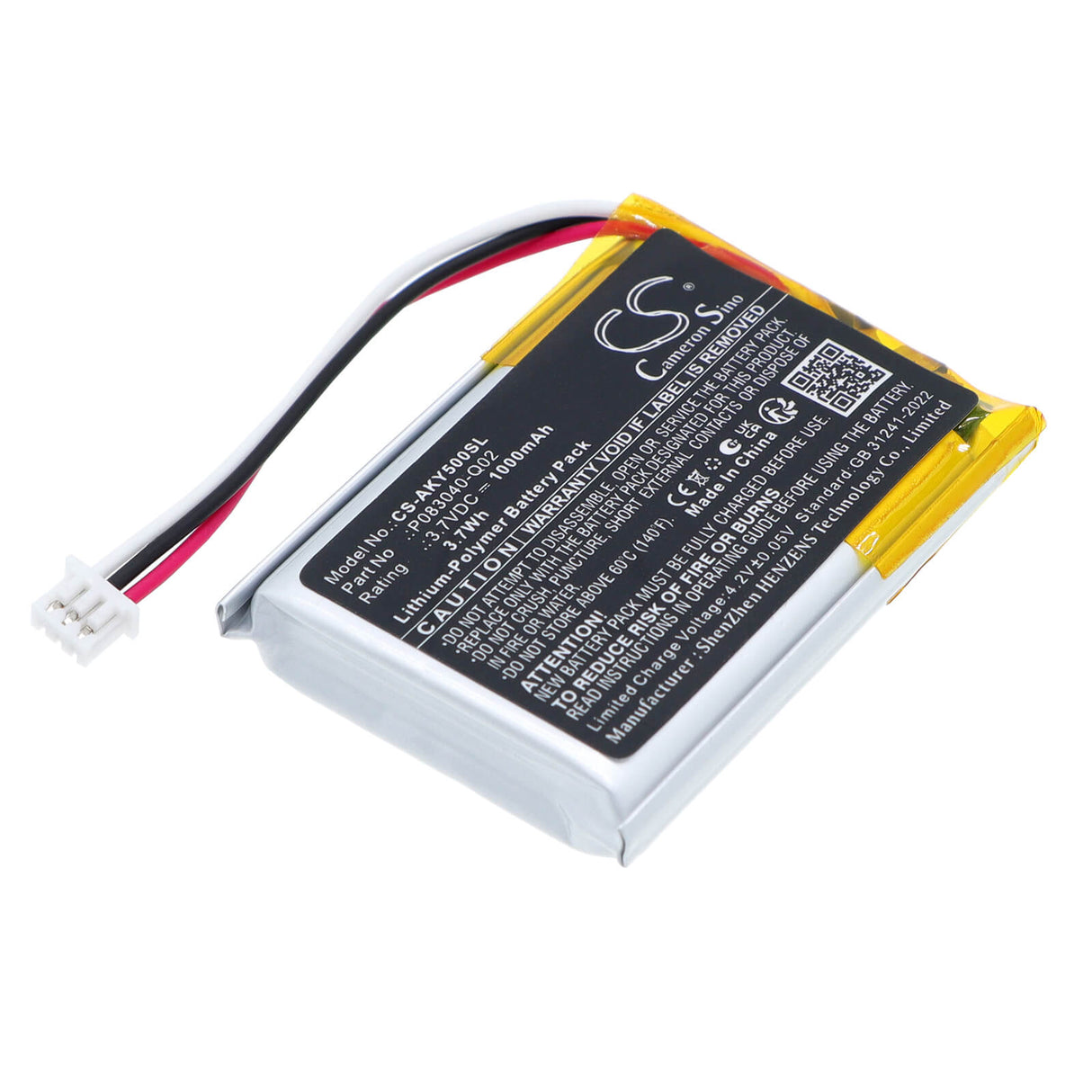 3.7V, Li-Polymer, 1000mAh, Wireless Headset battery fits AKG, P083040-Q02, C50BT, Y50BT, 3.7Wh Wireless Headset Cameron Sino Technology Limited