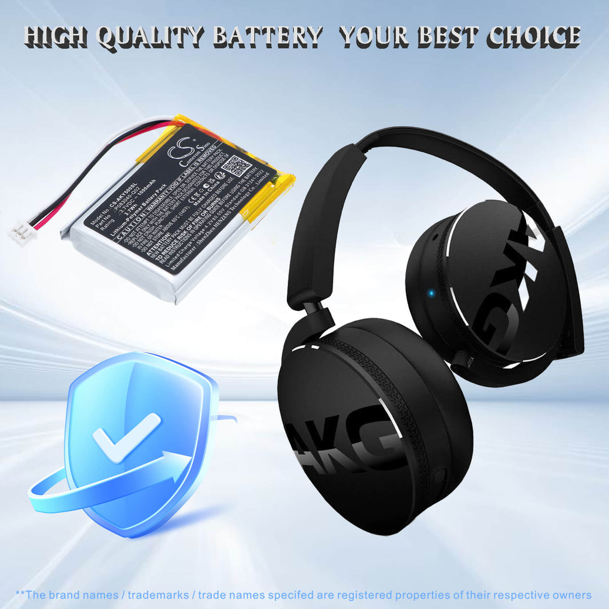 3.7V, Li-Polymer, 1000mAh, Wireless Headset battery fits AKG, P083040-Q02, C50BT, Y50BT, 3.7Wh Wireless Headset Cameron Sino Technology Limited