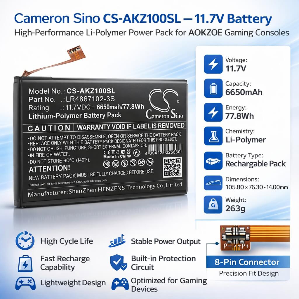 11.7V, Li-Polymer, 6650mAh, Game Console battery fits AOKZOE, LR4867102-3S, A1L, A1 Pro, 77.8Wh Game Console Cameron Sino Technology Limited