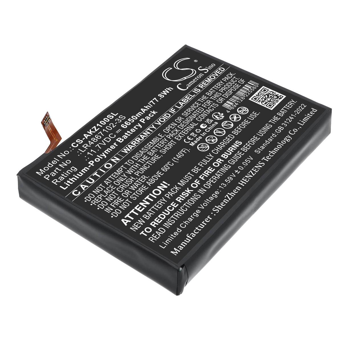 11.7V, Li-Polymer, 6650mAh, Game Console battery fits AOKZOE, LR4867102-3S, A1L, A1 Pro, 77.8Wh Game Console Cameron Sino Technology Limited