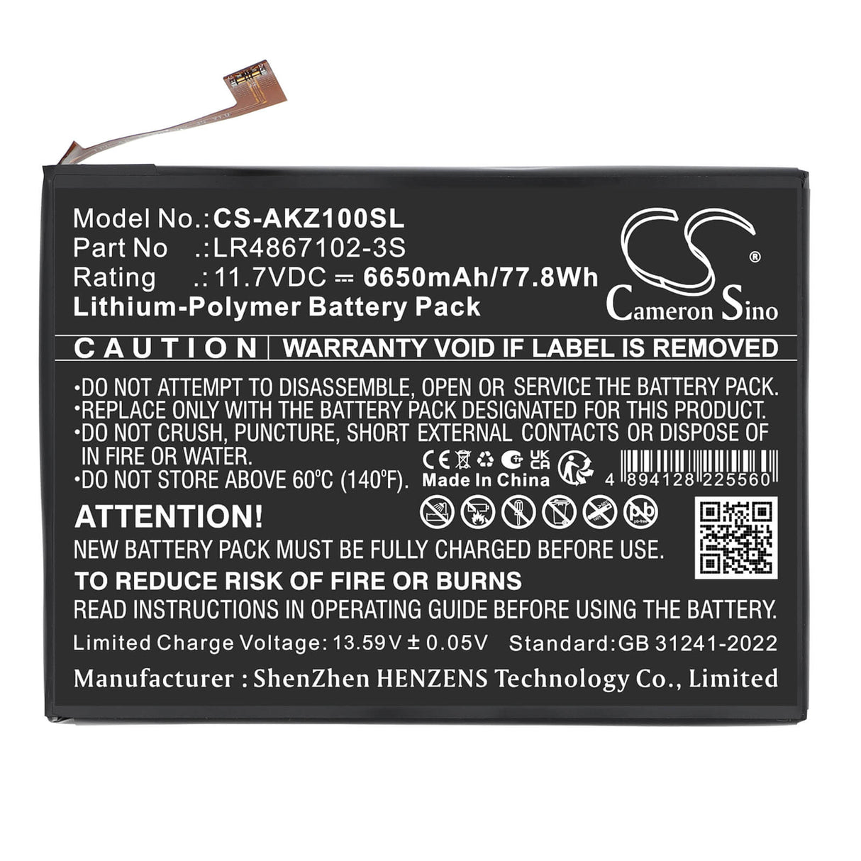 11.7V, Li-Polymer, 6650mAh, Game Console battery fits AOKZOE, LR4867102-3S, A1L, A1 Pro, 77.8Wh Game Console Cameron Sino Technology Limited