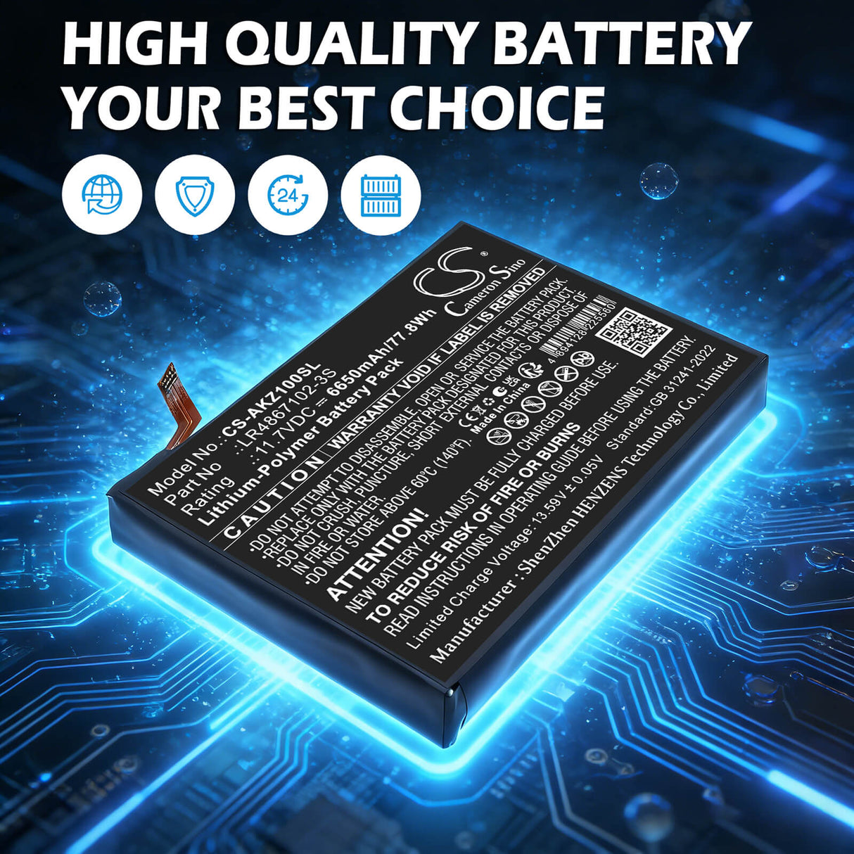 11.7V, Li-Polymer, 6650mAh, Game Console battery fits AOKZOE, LR4867102-3S, A1L, A1 Pro, 77.8Wh Game Console Cameron Sino Technology Limited