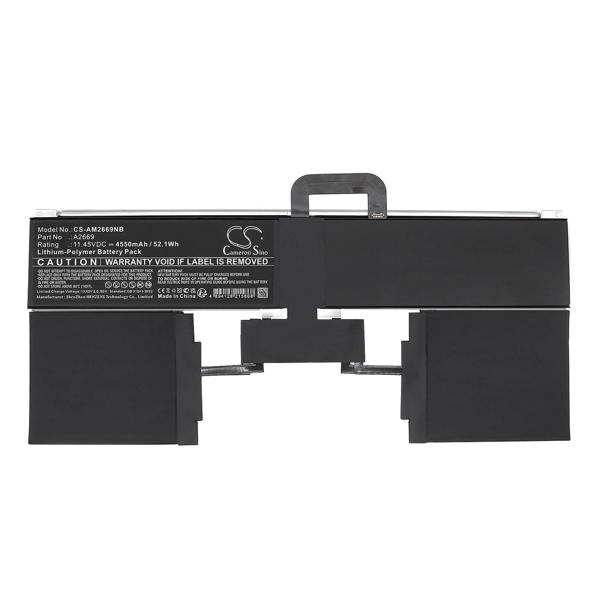 11.45V, Li-Polymer, 4550mAh, Notebook, Laptop battery fits Apple, 661-26150, A2681 (emc 4074), M2 2022 A2681, 52.1Wh Notebook, Laptop Cameron Sino Technology Limited