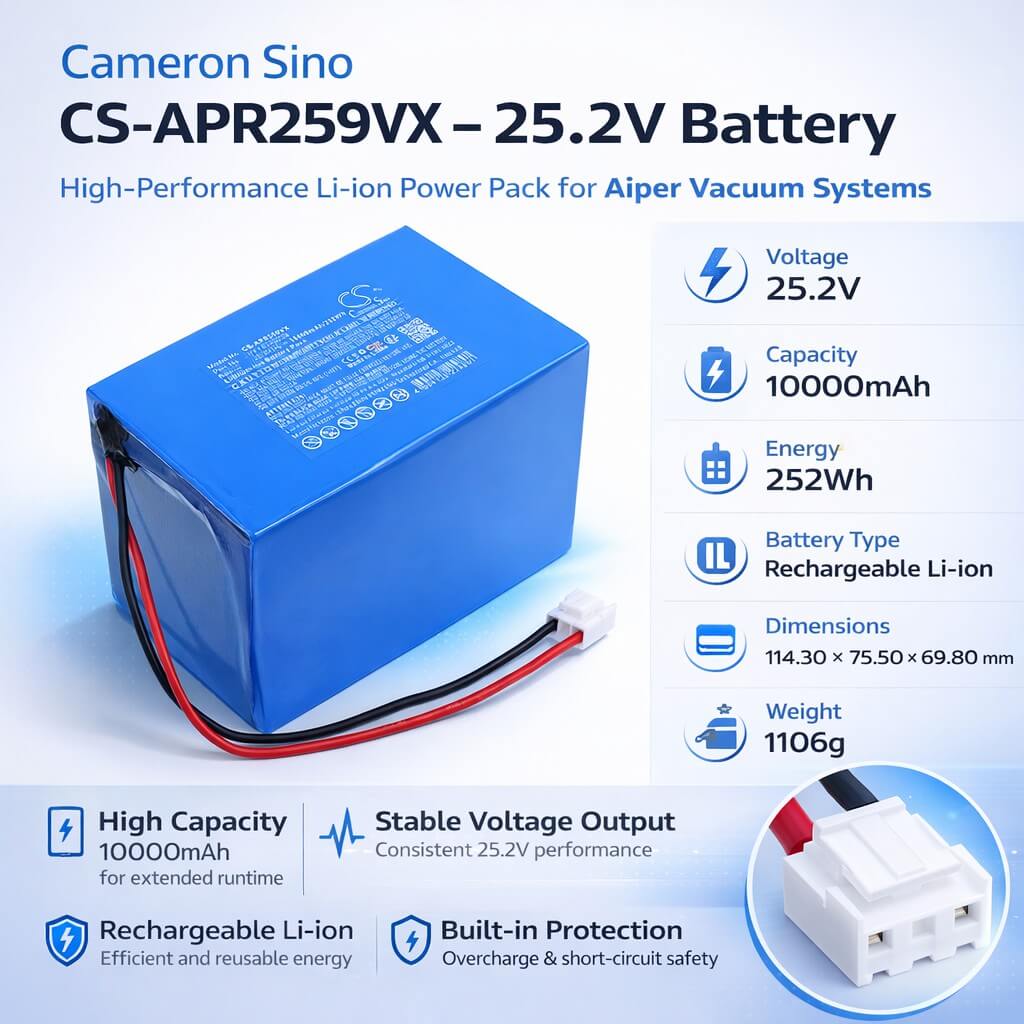 25.2V, Li-ion, 10000mAh, Vacuum battery fits Aiper, HYY0345259, Seagull 3000 Wall-Climbing Cordless Pool Cleaner, 252Wh Vacuum Cameron Sino Technology Limited (Dangerous Goods)