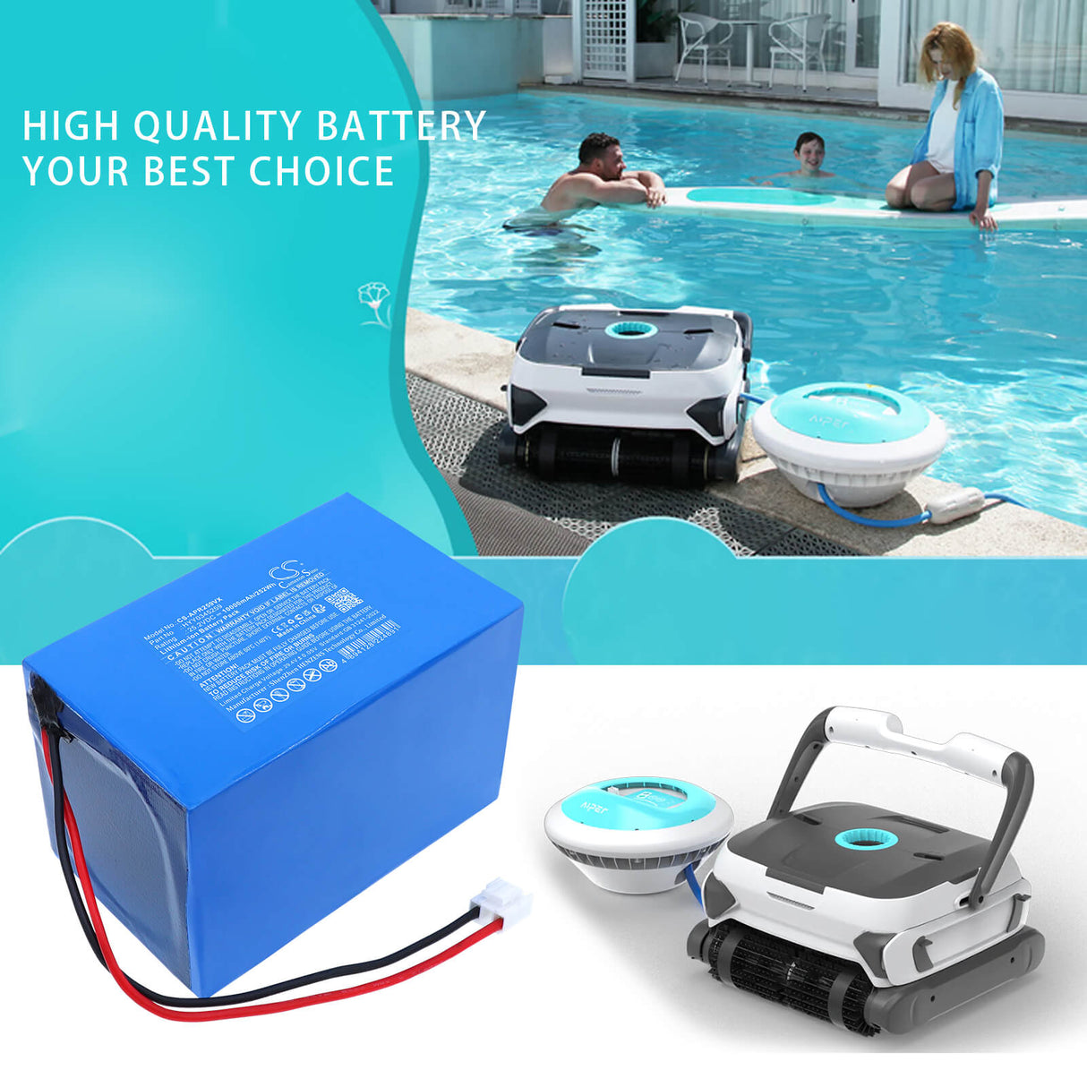 25.2V, Li-ion, 10000mAh, Vacuum battery fits Aiper, HYY0345259, Seagull 3000 Wall-Climbing Cordless Pool Cleaner, 252Wh Vacuum Cameron Sino Technology Limited (Dangerous Goods)