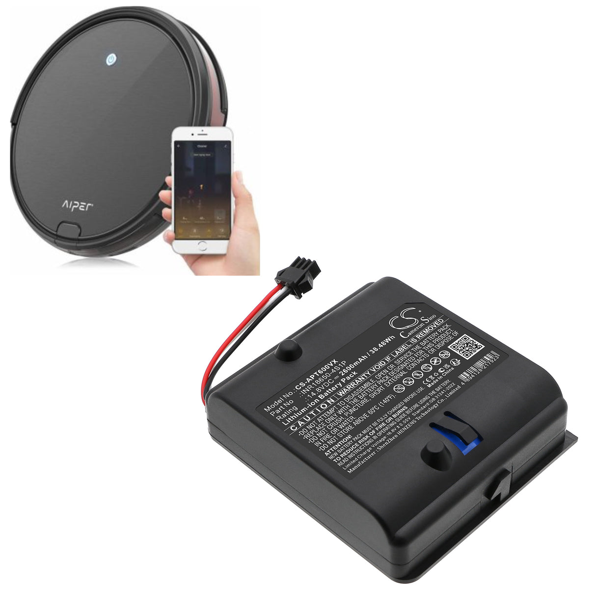 14.8V, Li-ion, 2600mAh, Vacuum battery fits Aiper, Inr18650-4s1p, Mt600, 38.48Wh Vacuum Cameron Sino Technology Limited