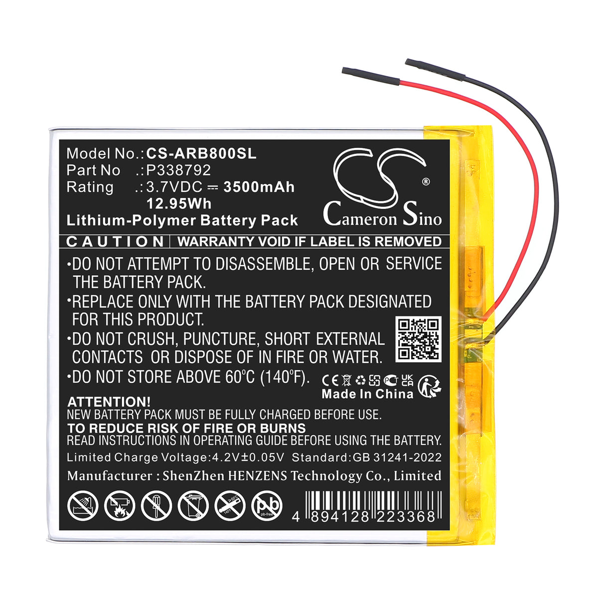 3.7V, Li-Polymer, 3500mAh, Tablet battery fits Archos, P338792, 8OB Xenon, 12.95Wh Tablet Cameron Sino Technology Limited