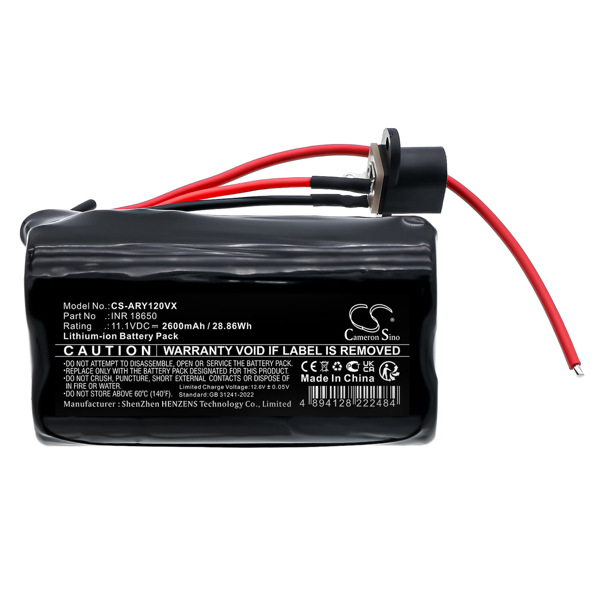 11.1V, Li-ion, 2600mAh, Vacuum battery fits ARORY, INR 18650, 120W Vacuum Cleaner, 28.86Wh Vacuum Cameron Sino Technology Limited