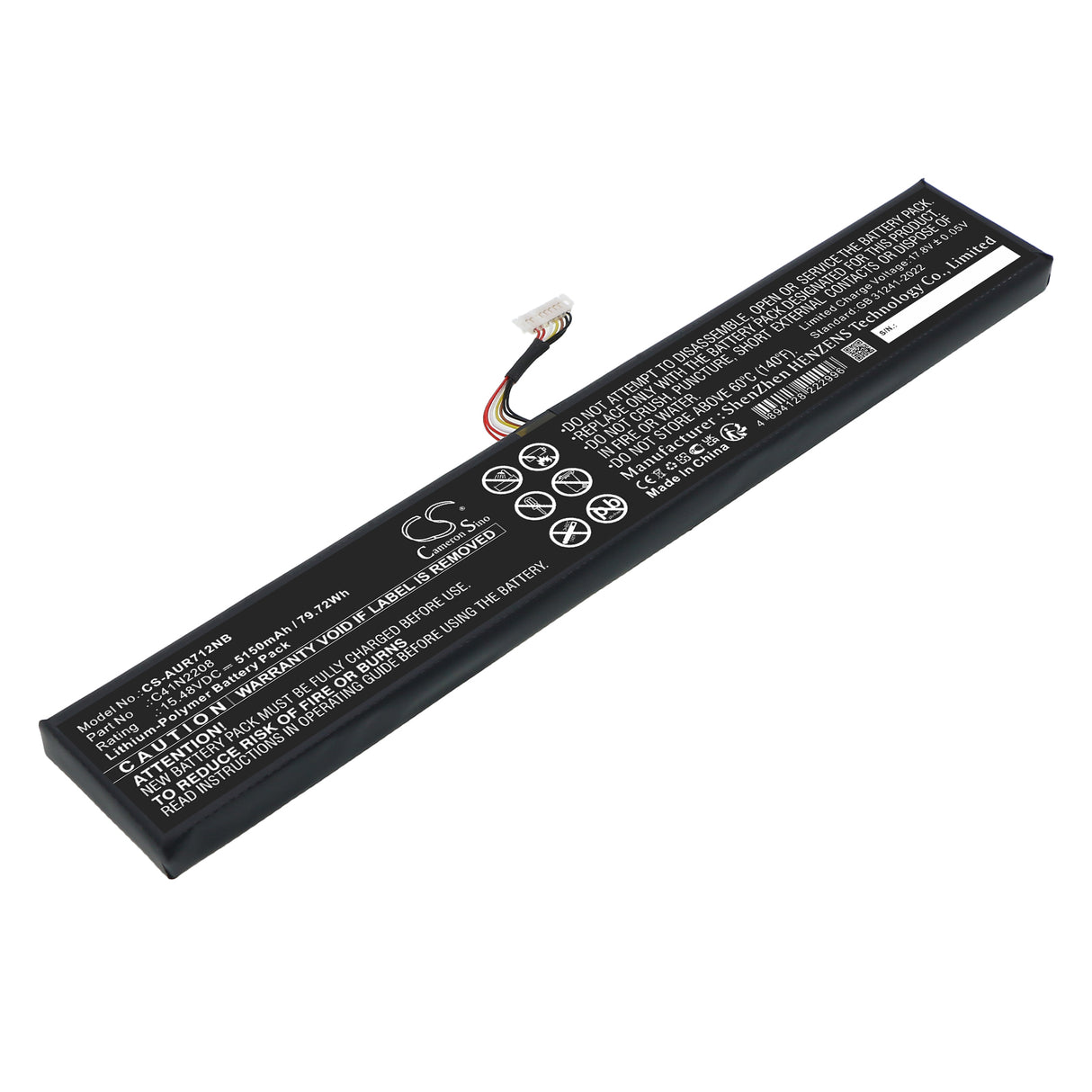 15.48V, Li-Polymer, 5150mAh, Notebook, Laptop battery fits Asus, C41N2208, RC71L-NH001W, RC71L-NH002W, 79.72Wh Notebook, Laptop Cameron Sino Technology Limited