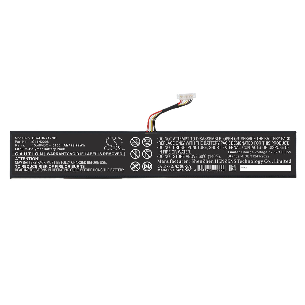 15.48V, Li-Polymer, 5150mAh, Notebook, Laptop battery fits Asus, C41N2208, RC71L-NH001W, RC71L-NH002W, 79.72Wh Notebook, Laptop Cameron Sino Technology Limited
