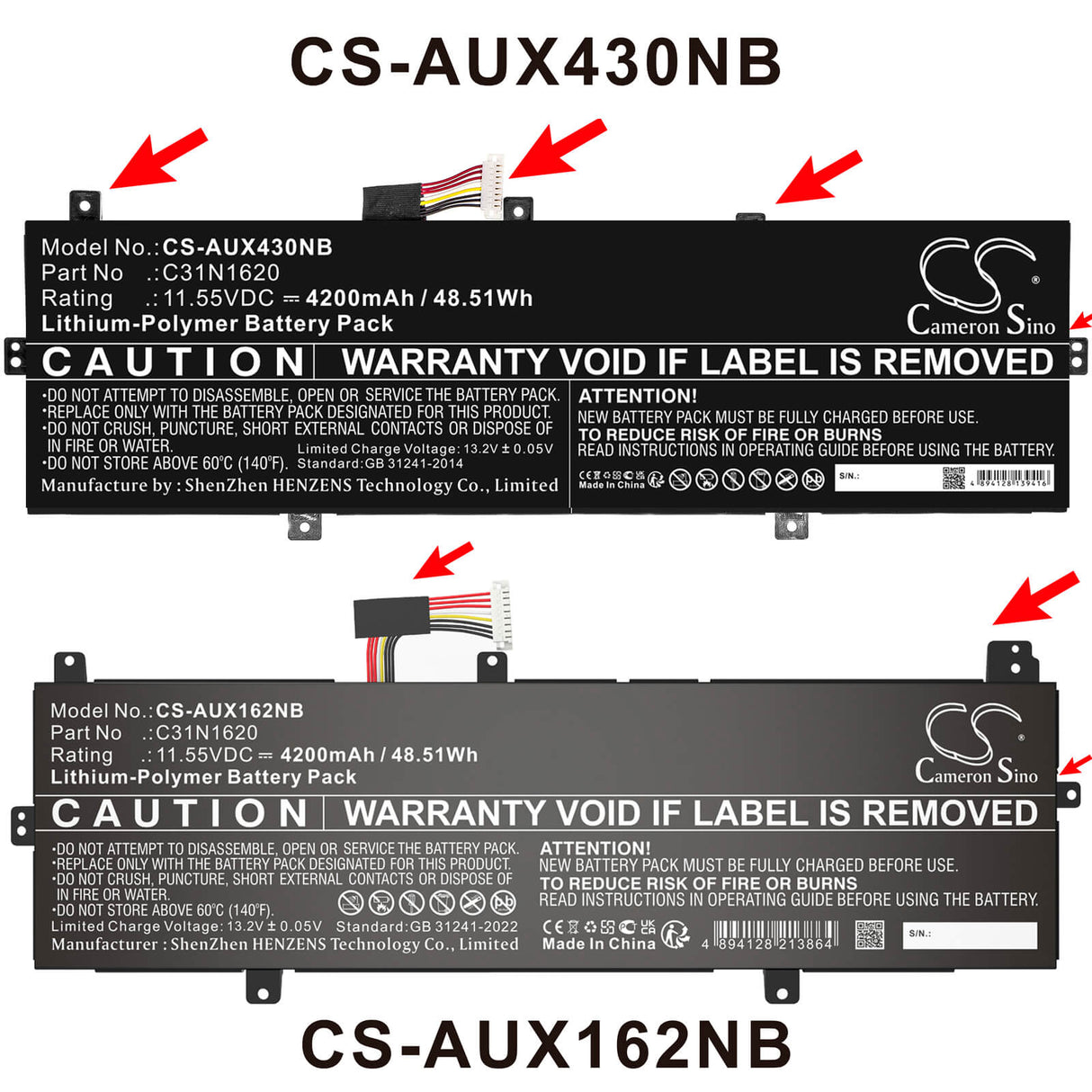 11.55V, Li-Polymer, 4200mAh, Notebook, Laptop battery fits Asus, 0b200-02370000, Bx430, Bx430ua, 48.51Wh Notebook, Laptop Cameron Sino Technology Limited