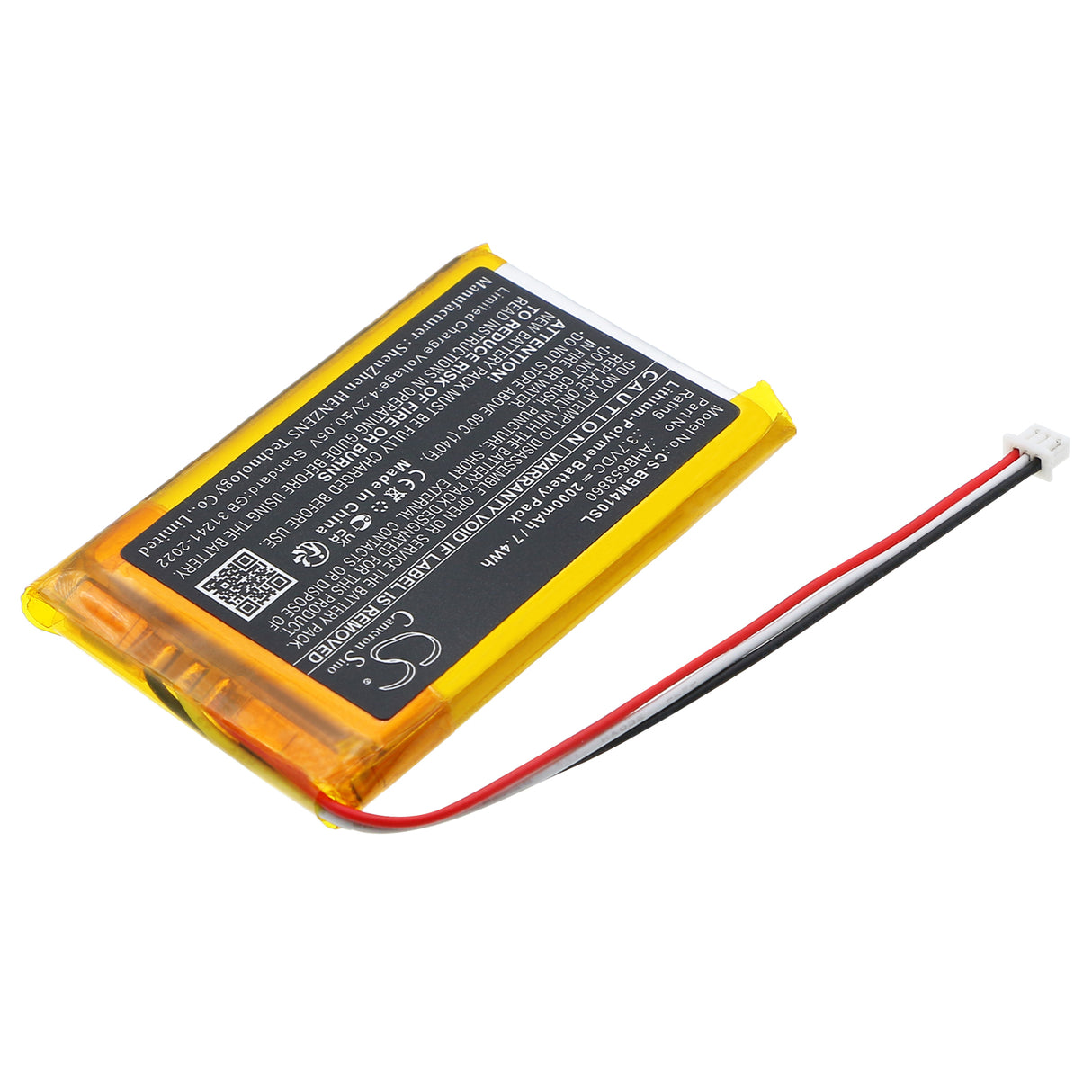 3.7V, Li-Polymer, 2000mAh, BabyPhone battery fits JSLBtech, AHB653860, Video Baby Monitor, 7.4Wh BabyPhone Cameron Sino Technology Limited