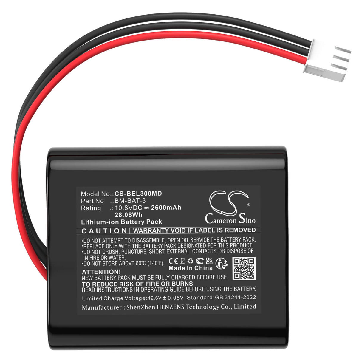 10.8V, Li-ion, 2600mAh, batterie médicale compatible avec Bionet, 36l335-bio-s, Bm3 Pro, Bm3vet Elite, 28.08Wh Medical Cameron Sino Technology Limited (Médical)