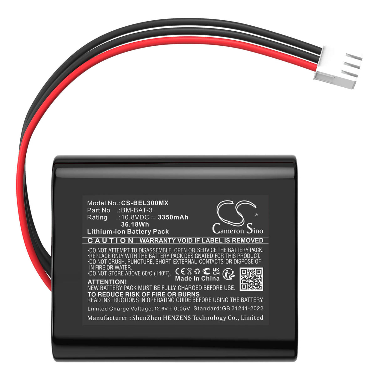 10,8V, Li-ion, 3350mAh, Batterie médicale compatible Bionet, 36l335-bio-s, Bm3 Pro, Bm3vet Elite, 36,18Wh Medical Cameron Sino Technology Limited (Médical)