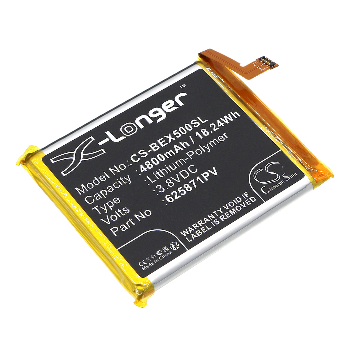 3,8V, Li-Polymère, 4800mAh, batterie de smartphone compatible avec Bea-fon, 625871pv, X5, X5 Premium, 18,24Wh Mobile, Smartphone Cameron Sino Technology Limited (Smartphone)